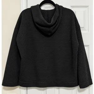 Max Studio London Black Waffle Knit Hooded Pullover Top Kangaroo Pocket Small thumbnail 4