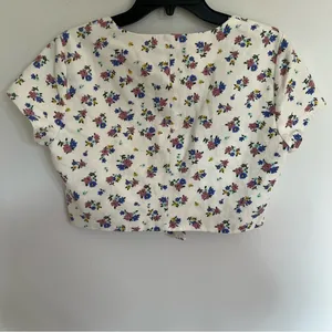 Women's Zara Linen Blend Floral Print Cottage Festival Crop Top Size Large White thumbnail 11