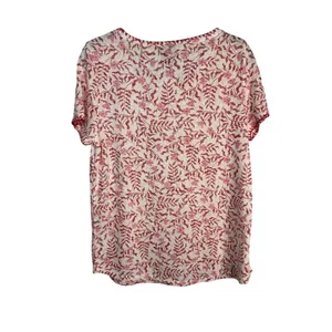 Bobeau Womens Floral Print Knit Top Scoop Neck Short Sleeve Ivory Size L thumbnail 6