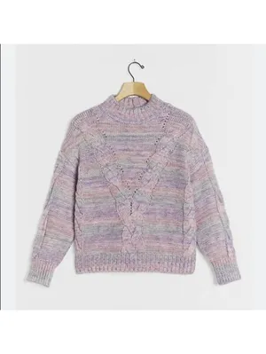 Maeve Anthropologie Rachel Textured Knit Mock Neck Sweater Lavender Women Medium thumbnail 11