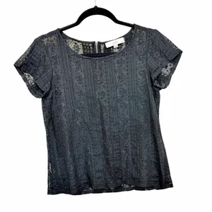 Ann Taylor LOFT Petites Black Short Sleeve Lace Blouse Sz SP thumbnail 2