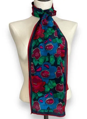 Vintage‎ Scarf Floral Long Jewel Tones Red Green Blue Classic Moody Timeless thumbnail 1