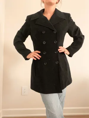 bebe Black Double-Breasted Women's Peacoat Style Blazer thumbnail 1