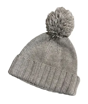 UGG Light‎ Gray Ribbed Knit Pom Pom Beanie thumbnail 1
