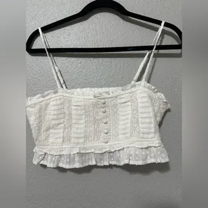 American Eagle White Lace Trimmed Women's Top size M white color thumbnail 2
