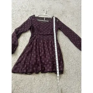 Free People Baby Dee Dress Maroon A Line Burgundy XS Retro‎ Geometric thumbnail 8
