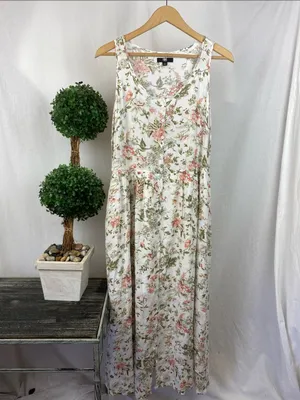 Frye White Floral Print Sleeveless Button Front Maxi Dress M thumbnail 2