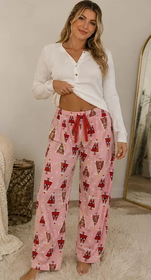 Old Navy Women's Holiday Pajama Bottoms Lounge Pants Santas Pink thumbnail 1