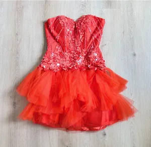 Cinderella Divine NWT Coral Sequin Strapless Sweetheart Neck Tulle Dress 4 thumbnail 1