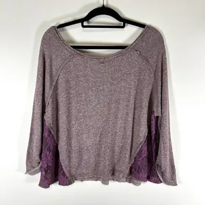 Free People We The Free Purple Sweater‎ Top Lace Sides Womens M thumbnail 8
