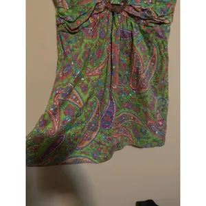 100% Cotton Paisley Mini Dress Green Boho V-Neck Wooden Ring Womens M western‎ thumbnail 5