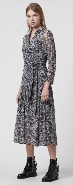AllSaints Eley‎ Rosey dress featuring a sheer dark floral print Size 6 thumbnail 1