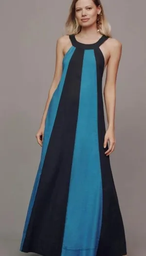 Anthropologie Blue and navy Panel Maxi Dress thumbnail 1