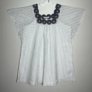 Madewell Striped Dress with Black Floral Neckline Dress Sz M thumbnail 5