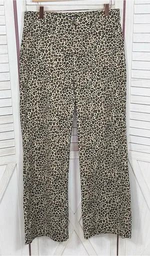 J. Crew Lizzie Leopard Print High‎ Rise Wide Leg Pants Tan Black 30 Chino thumbnail 1