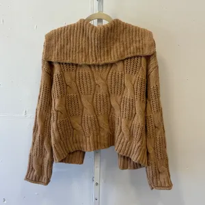 Universal Thread Brown Cable Knit Open Front Cardigan Sailor Collar Sweater thumbnail 2