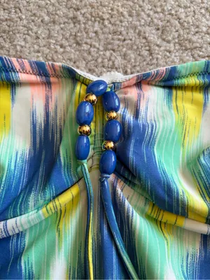 Shoshanna Ikat Rio Vista Bandeau Beaded Halter Maillot one piece Swimsuit Sz 10 thumbnail 5