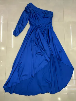 IEENA MAC DUGGAL Dark Blue Long Sleeve One Shoulder Satin High Low A-line Gown thumbnail 5
