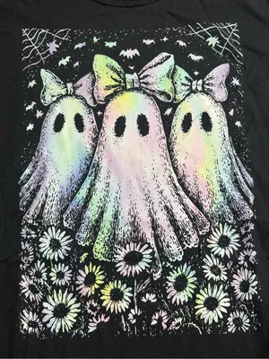 Comfort Colors Black Tee with Pastel Iridescent Ghosts thumbnail 4