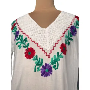 Embroidered Cotton Top White Floral Crochet Lace Boho Peasant Hippie Festival thumbnail 2