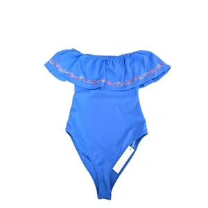 Caroline Constas Mer Blue Embroidered Ruffle Off Shoulder One Piece Swimsuit XS thumbnail 2