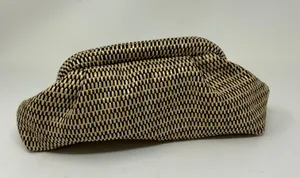 Ann Taylor Woven Weave Straw Black Neutral Snap Open Clutch Purse Bag thumbnail 3