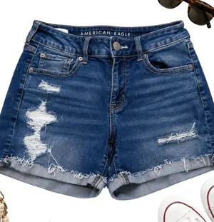 American Eagle Next Level Stretch Distressed Denim Shorts Womens 8 High Rise EUC thumbnail 1