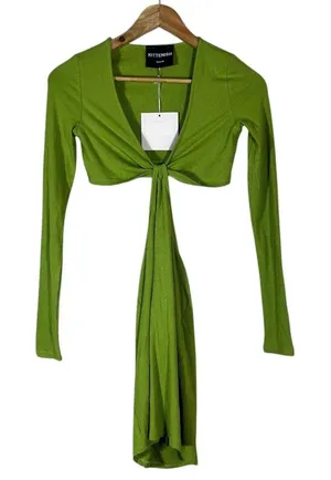 NWT Kittenish Knotted Cutout Ribbed Mini Dress Lime Green Party Bodycon Size M thumbnail 1
