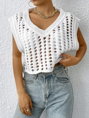 White Knit Sweater Vest thumbnail 1