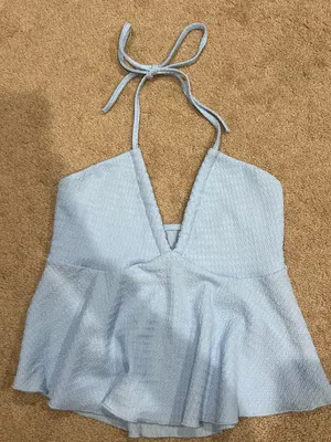 SHEIN Light Blue Halter Peplum Crop Top thumbnail 1