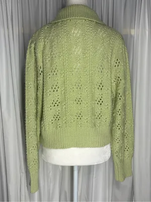 Wayf Light Green Openwork Knit Polo Sweater Size M thumbnail 2
