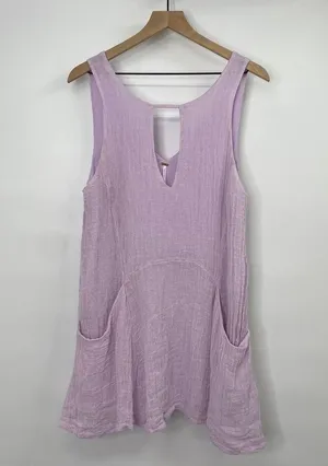 Free People Linen Tunic Tank Mini Dress Keyhole Neckline Lavender Lilac Womens M thumbnail 1
