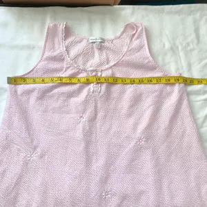 Pink Miss Elaine's nightgown pajamas dress white scallop diamond neckline trim floral embroidery #cottagecore #fairycore Measurement in pics thumbnail 5