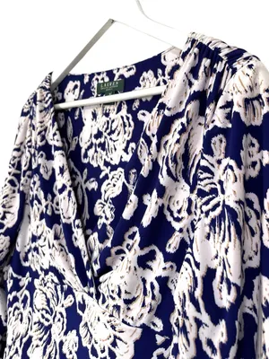 Lauren Ralph Lauren Blue White Floral Print Faux Wrap Dress Size 14 women’s thumbnail 3