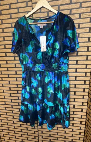 French‎ Connection Blue Velour Dress Size Medium thumbnail 1