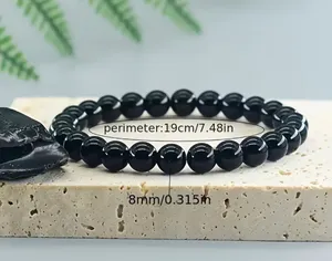 Unisex Black Onyx Stone 8mm Bead Bracelet Bohemian Inspired thumbnail 4