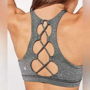 Lululemon Tied To It Sports Bra in Heathered Black Size 4 thumbnail 2
