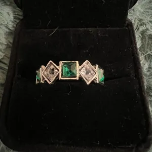 Gorgeous Stainless Steel Silver with Faux Emerald Ring Size 7 thumbnail 2