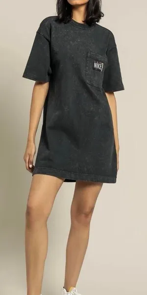 Nike Sportswear Womens Washed T-Shirt Dress XS Blue Mock Neck Pocket Just Do It thumbnail 1