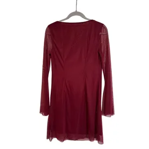 RIHOAS Women's Burgundy Mesh Bell Sleeve Mini Dress Size S NWT thumbnail 8