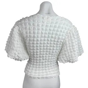 Anthropologie Eri + Ali Women's White Textured Bubble Puff Sleeve Blouse Top XXS thumbnail 2