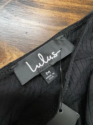 Lulus Most Important Black Ribbed Surplice Long Sleeve TopSize Medium NWT thumbnail 6