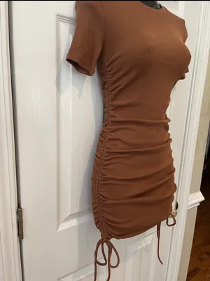 Zara Women’s Copper Brown Ruched Side Bodycon Minidress thumbnail 2