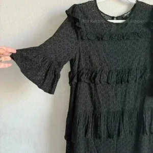 Madewell Women’s Black‎ Eyelet Waterlily Tiered Ruffle Boho Mini Dress Size 10 thumbnail 6