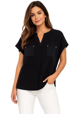 Anne Klein Textured Black Short Sleeve Blouse Women’s Medium thumbnail 1