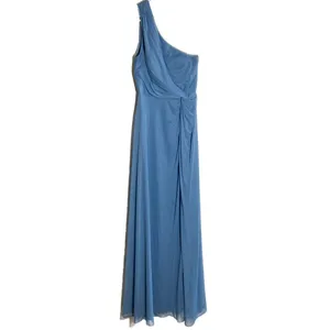 Azazie Carissa Bridesmaid Dress Chiffon One Shoulder Side Knot Dusty Blue A4 thumbnail 2