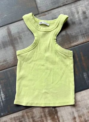Green ZARA Top Tank Ribbed Crop Small thumbnail 1