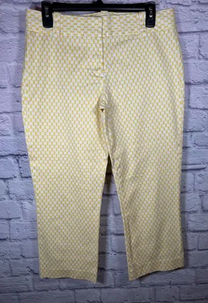 J. Crew Yellow White City‎ Fit Stretch Cropped Pant Womens size 6 thumbnail 1