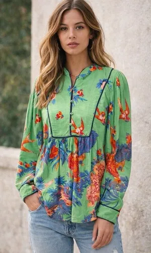 Anthropologie Green Blouse thumbnail 1