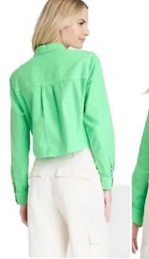 Universal Thread Crop Top Light Neon Green Cotton Linen‎ Size XS Long Sleeves thumbnail 1